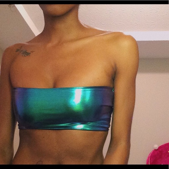 CUSTOM MADE Metallic lace up bandeau top - Picture 3 of 3
